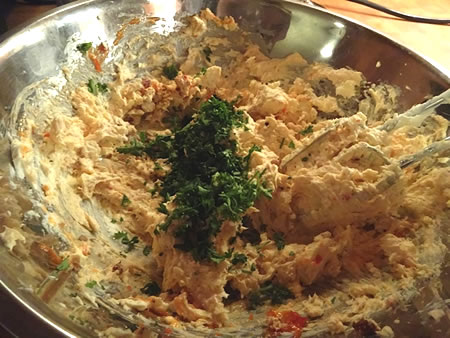 Hot Pepper Spread in Mixing Bowl